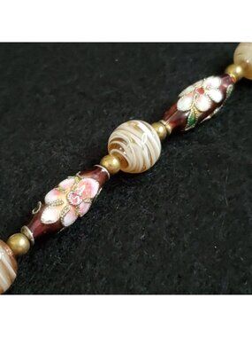 Vintage Cloisonne Bracelet Floral Beaded Lampwork Glass 7"